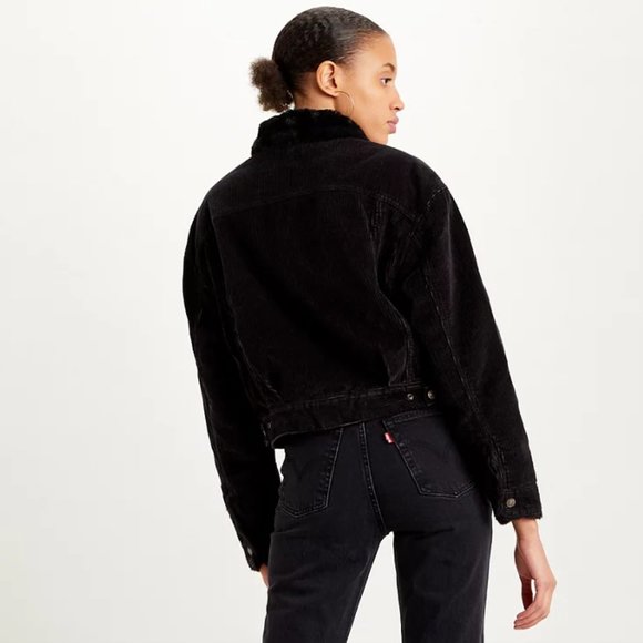 Levi's NWT Heritage Corduroy Sherpa Trucker Jacket in Black w/Black Faux Fur - Picture 3 of 8